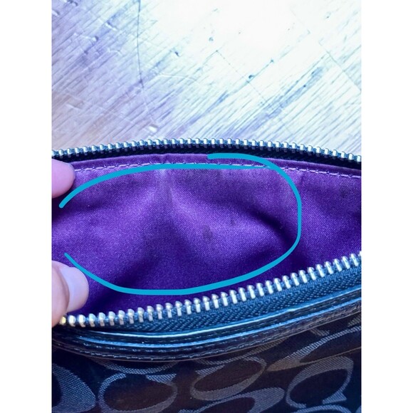 Coach Poppy Signature Monogram Wristlet Clutch Purse Wallet Silver Black Brown - Picture 8 of 16